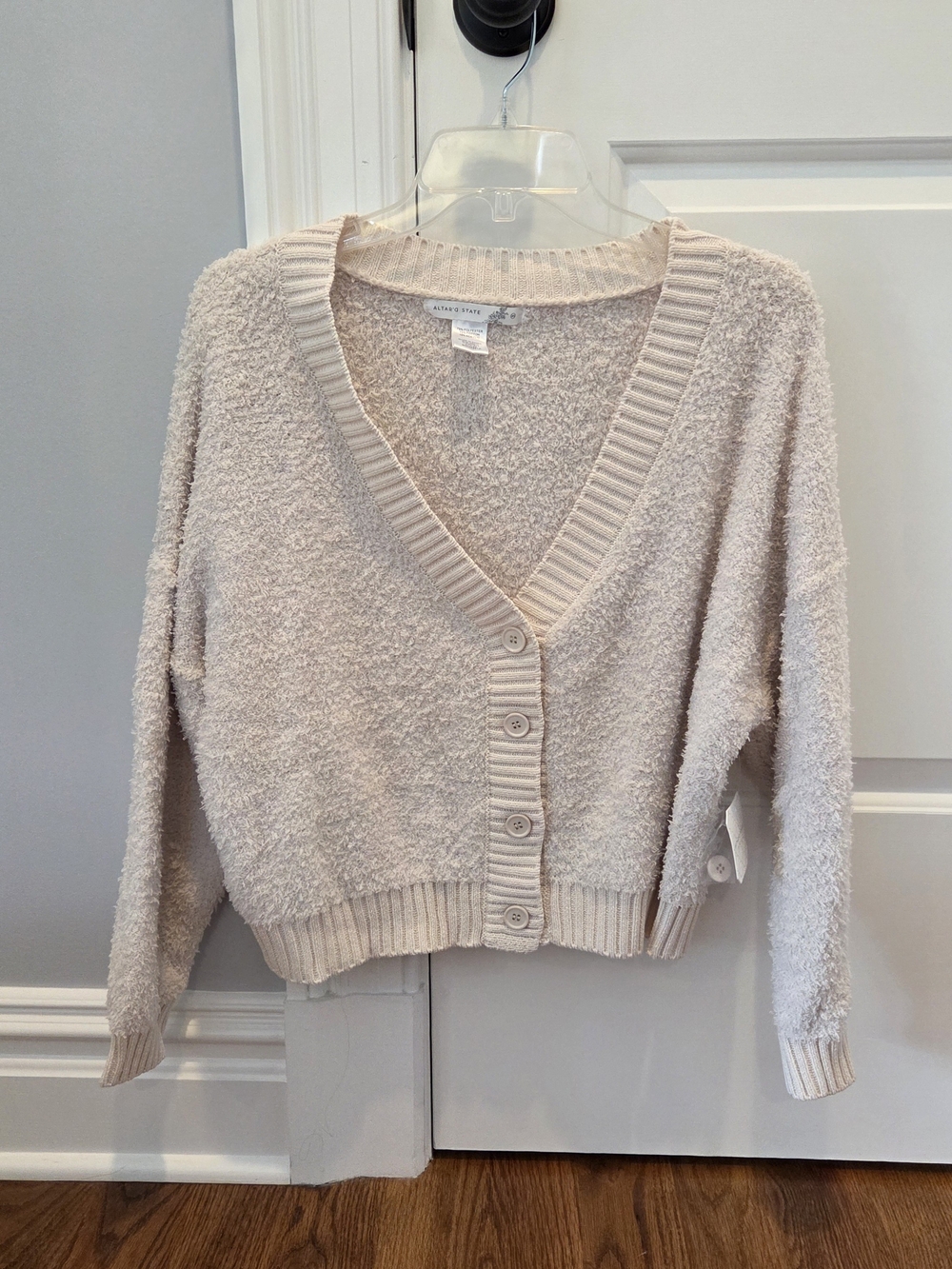 Altar'd State Soft Cream Button-Up Knit Cardigan